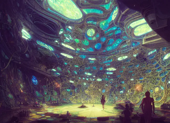 Image similar to favela spaceship cathedral, underwater environment, sorcery, scenery, professional, award - winning, trending on artstation, hyper detailed, realistic, beautiful, emotional, shiny, somber, picture in the style of makoto shinkai victo ngai and peter mohrbacher studio ghibli artgerm karol bak beeple