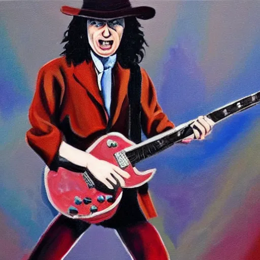 Prompt: Angus Young in stage, painting