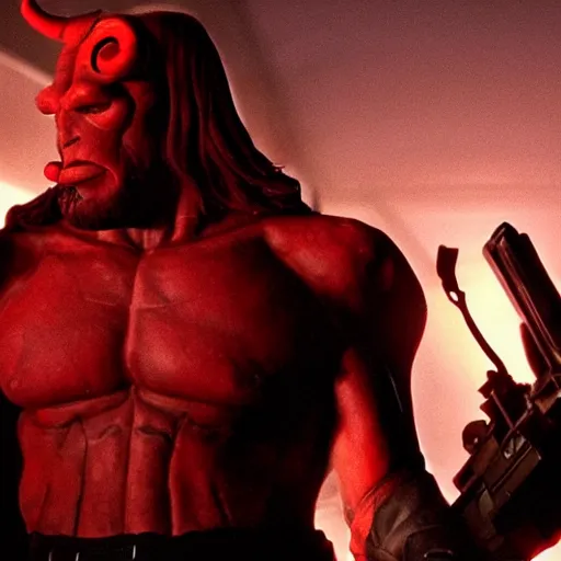 Image similar to a still from the movie hellboy crossover with the game rez