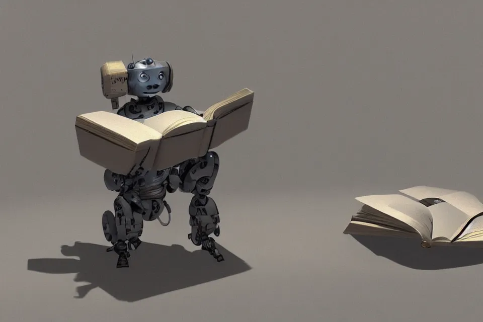 Prompt: robot coming out from the book on a table, sci-fi style, concept art