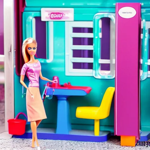 Image similar to barbie doing heroin, toilet, trainstation