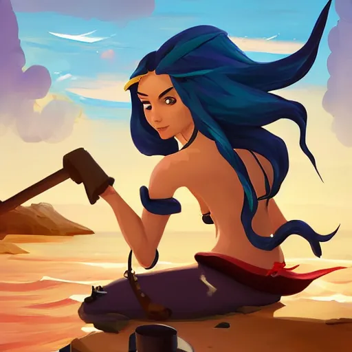 Image similar to painting jack the pirate mermaid on sea of thieves game avatar hero smooth face median photoshop filter cutout vector behance hd by jesper ejsing, by rhads, makoto shinkai and lois van baarle, ilya kuvshinov, rossdraws, illustration, art by ilya kuvshinov and gustav klimt