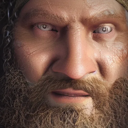 Prompt: close up realistic face of a druid man, light fog,