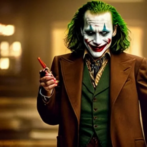 Prompt: jhonny depp playing the joker in latest batman movie, moody, cinematic