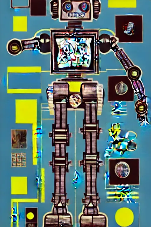 Image similar to a diagram of a robot body with various parts, cyberpunk art by eduardo paolozzi, behance contest winner, computer art, greeble, steampunk, poster art, james turrell, robert rauschenberg, andy warhol, pop art, czechoslovakia, surrealism, milton glaser, graphic design