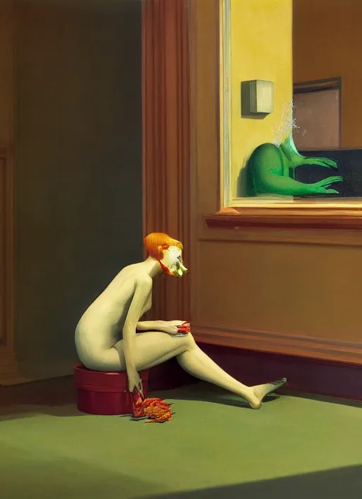 Image similar to a Hybrid organism which is part plant part animal and part machinery. Detailed, complementary color scheme. Studio photography. 8k. Photograph by edward hopper, by ray caesar