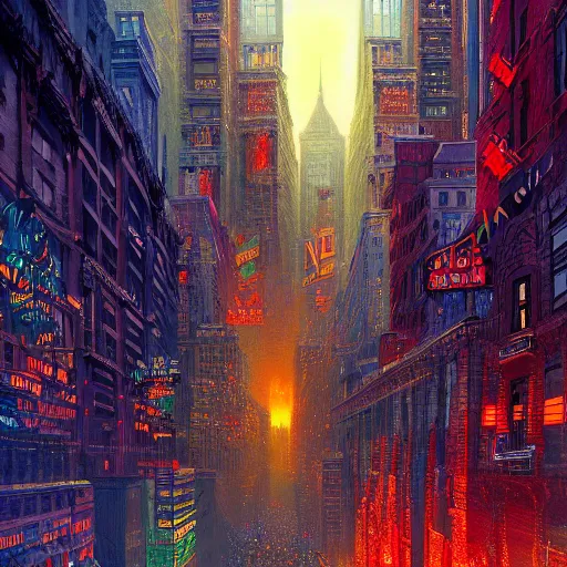 Image similar to artstation concept of new york city, bright colorful, hyperdetailed, artstation trending, world renowned artists, worth1000.com, historic artworks society, antique renewel, cgsociety, by greg rutkowski, by Gustave Dore, Deviantart