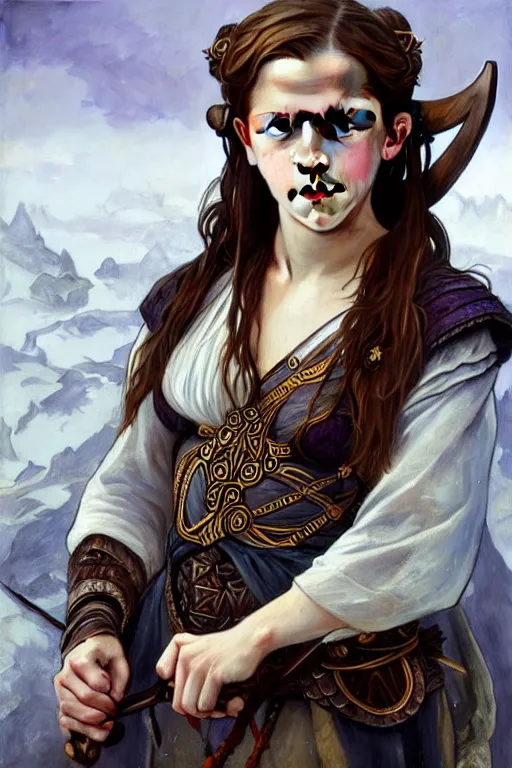 Image similar to Emma Watson as an Viking warrior, fantasy, intricate, elegant, highly detailed, digital painting, artstation, concept art, smooth, sharp focus, illustration, art by alphonse mucha