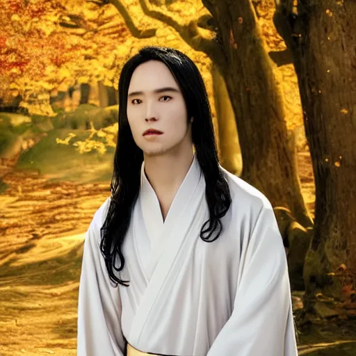 Prompt: a portrait of a young beautiful prince, golden eyes, long black hair, white hanfu, elegant, intricate, backlit, incredible lighting, strong rim light, subsurface scattering, photorealistic, epic beautiful landscape, cherry trees, highly detailed, god rays, digital painting, by Heise Jinyao, Heise-Lian Yan Fang, Feimo, Rossdraws, HDRI, vivid colors, high contrast, 8k