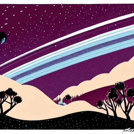 Image similar to ilya kuvshinov, mcbess illustration of an amazing meteor shower