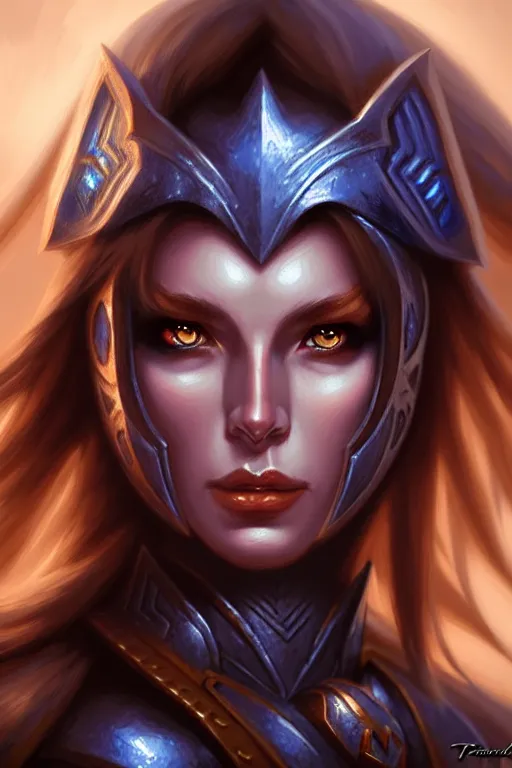 Image similar to generic female model, fantasy armor, detailed face, tony sart
