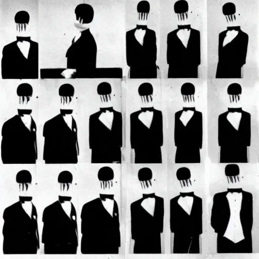 Image similar to a album of slenderman no face no eyes from the 1940s