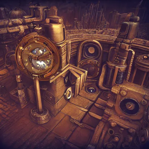 Image similar to clockwork city in space, steam punk, 3 d, detailed, rustic, cubism