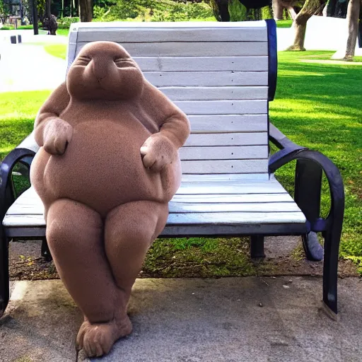 Image similar to big chungus chillin on a park bench