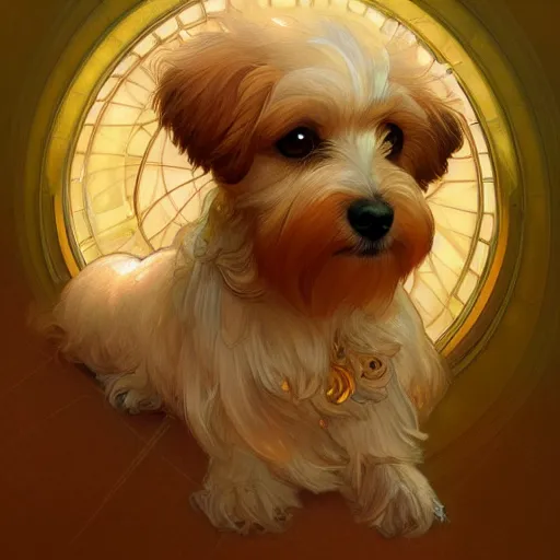 Image similar to beautiful detailed picture of a havanese, radiant light, art nouveau, intricate, elegant, highly detailed, my rendition, digital painting, artstation, concept art, smooth, sharp focus, illustration, art by artgerm and greg rutkowski and alphonse mucha