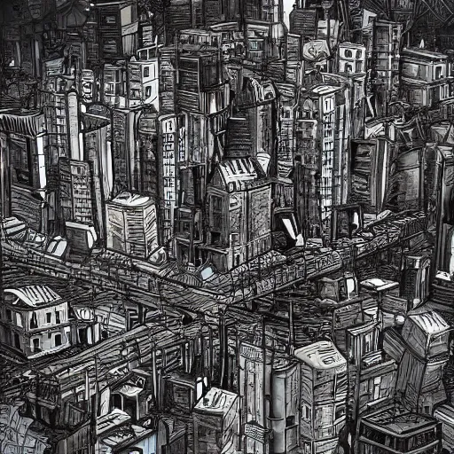 Image similar to a chaotic city,