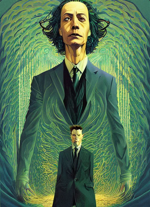 Prompt: poster artwork by Michael Whelan and Tomer Hanuka, Karol Bak of Alan Watts, from scene from Twin Peaks, clean