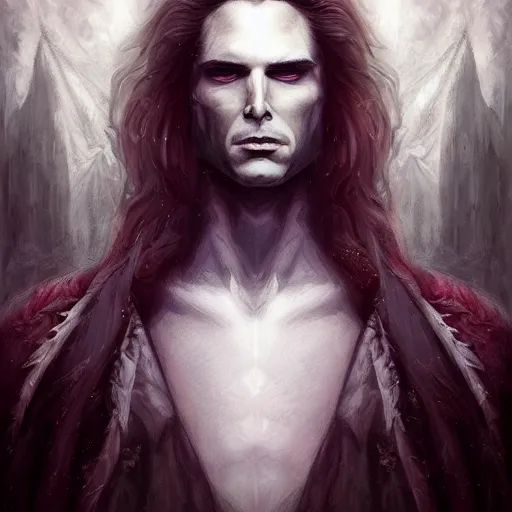 Prompt: Majestic and regal portrait of the vampire Lestat de Lioncourt, intricate, epic, elegant, menacing, fantasy, highly detailed, digital painting, hard focus, beautiful volumetric lighting, epic light, ultra detailed, by Leesha Hannigan, Ross Tran, Thierry Doizon, Kai Carpenter, Ignacio Fernández Ríos