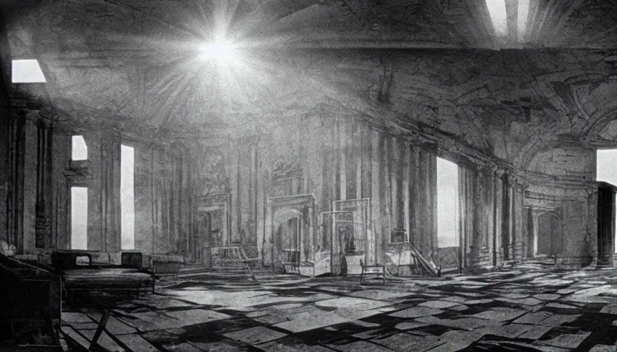 Image similar to 1 9 7 0 s movie still by andrei tarkovsky of a non euclidian building, by piranesi, panoramic, ultra wide lens, cinematic light, flare, anamorphic