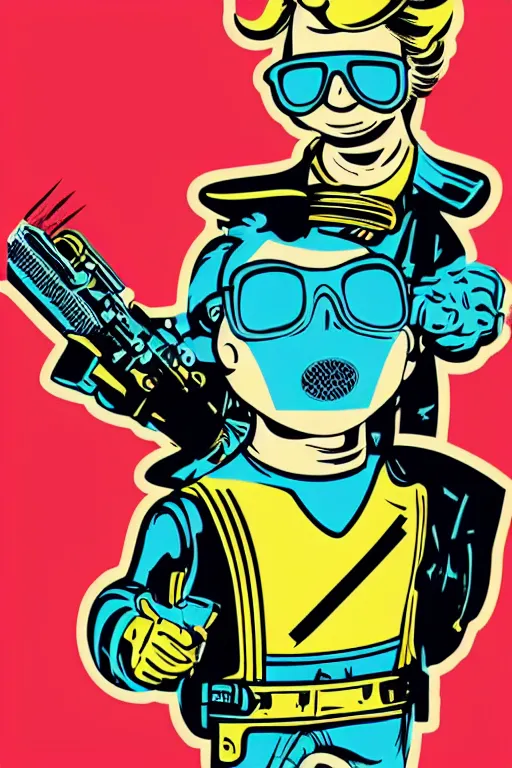 Image similar to fallout 7 6 retro futurist illustration art by butcher billy, sticker, colorful, illustration, highly detailed, simple, smooth and clean vector curves, no jagged lines, vector art, smooth andy warhol style