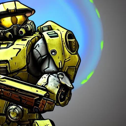 Image similar to master chief in the style of borderlands