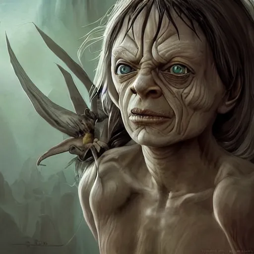 Image similar to concept art, angel gollum, artsation trending, highly detailed