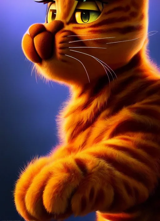 Prompt: photo of a gorgeous young garfield in the style of stefan kostic, realistic, sharp focus, 8k high definition, insanely detailed, intricate, elegant, art by stanley lau and artgerm