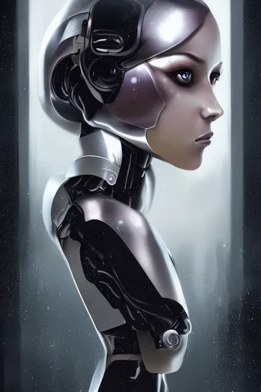 Prompt: a beautiful image of a futuristic female android with a mechanical mecha body and a beautiful female human face, body mostly black metal with internal lights glowing inside, symmetrical and realistic proportions by Irakli Nadar, tom bagshaw, Charlie Bowater with details by Jason Felix, furio tedeschi, face by ilya kuvshinov, artgerm, cinematic backlit lighting, detailed, intricate, beauty retouch, elite, photo realistic, octane render, hyper real, ultra detailed, trending on artstation pinterest and deviantart