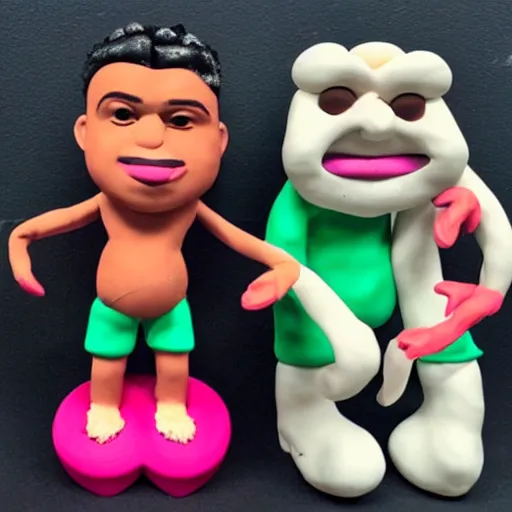 Prompt: ilovemakonnen made of clay, claymation character