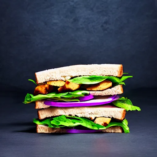 Image similar to tofu sandwich with led light inside, studio photo, amazing light