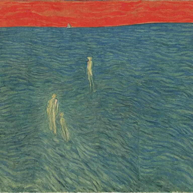 Image similar to The Great Sneeze the moved the ocean. Painting by Munch, Caspar David Friedrich