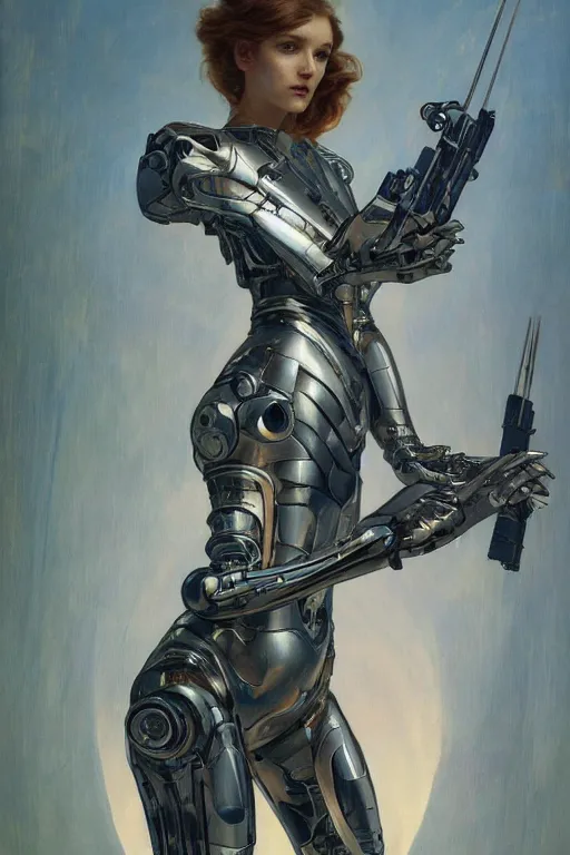 Prompt: organic cyborg holding a weapon, art deco,soft lighting, sci fi fantasy, intricate, elegant, highly detailed, lifelike, photorealistic, digital painting, artstation, illustration, concept art, smooth, sharp focus, art by John Collier and Albert Aublet and Krenz Cushart and Artem Demura and Alphonse Mucha