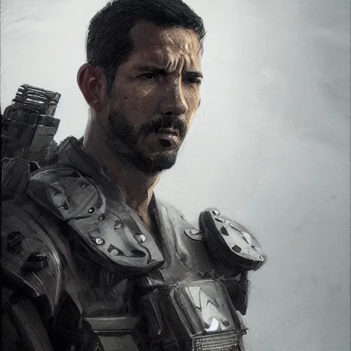 Prompt: portrait of a man by greg rutkowski, he looks like scott adkins, he is wearing a black kevlar gear, highly detailed portrait, digital painting, artstation, concept art, smooth, sharp foccus ilustration, artstation hq