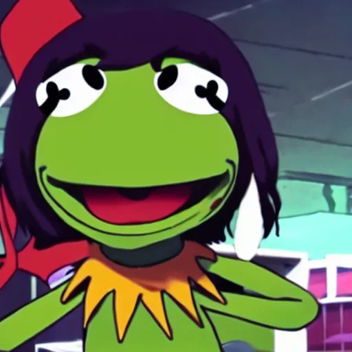 Image similar to kermit the frog in kill la kill, anime