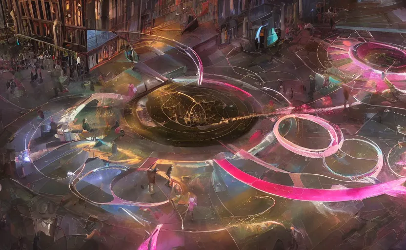 Image similar to pepople and a spiral - shaped white luminous attractor is floating on the ground in soviet city, concept art, art for the game, professional lighting, art painted in street style