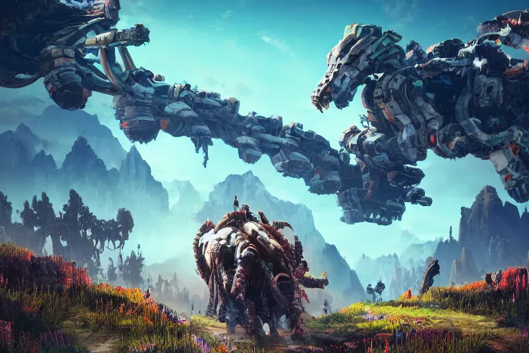 Image similar to tremortusk machine mecanical creature robot of horizon forbidden west horizon zero dawn bioluminiscence global illumination ray tracing hdr fanart arstation by ian pesty and alena aenami artworks in 4 k