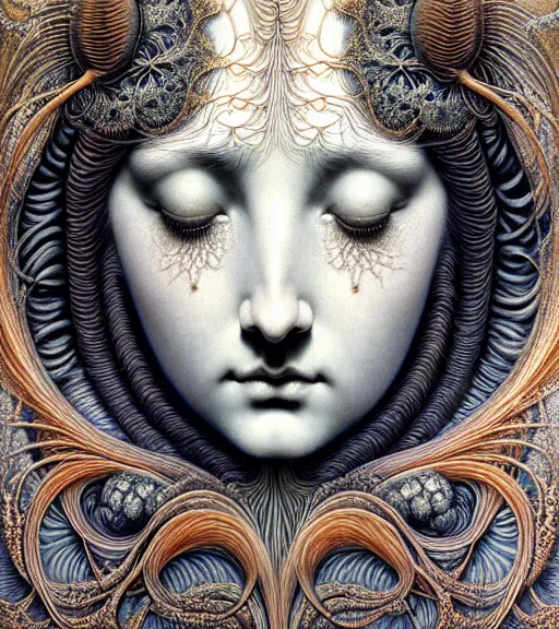 Prompt: detailed realistic beautiful lily goddess face portrait by jean delville, gustave dore, iris van herpen and marco mazzoni, art forms of nature by ernst haeckel, art nouveau, symbolist, visionary, gothic, neo - gothic, pre - raphaelite, fractal lace, intricate alien botanicals, ai biodiversity, surreality, hyperdetailed ultrasharp octane render