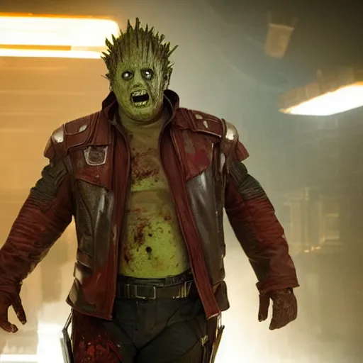 Image similar to film still of zombie danny devito as zombie starlord in guardians of the galaxy ( 2 0 1 4 )