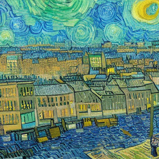 Image similar to city designed by van Gogh