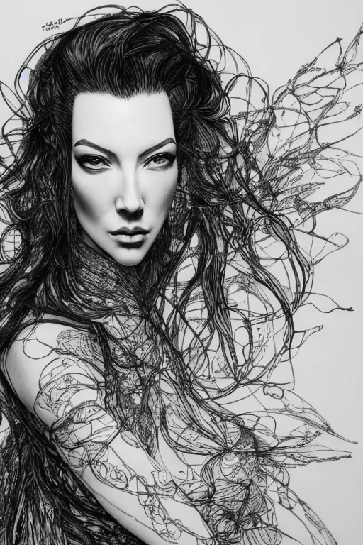 Prompt: Portrait of Chrysta Bell, pen and ink, intricate line drawings, by Yoshitaka Amano, Ruan Jia, Kentaro Miura, Artgerm