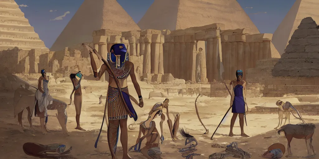 Image similar to ancient egypt, illustration by Makoto Shinkai