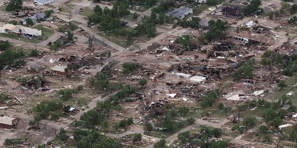 Image similar to the tornado left a trail of destruction with considerable damage not only to buildings and infrastructure but also in the forests in the metropolis oklahoma city, dramatic, catastrophic, photography