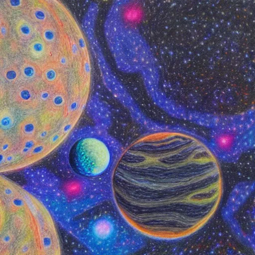 Image similar to Liminal space in outer space, colored pencil art