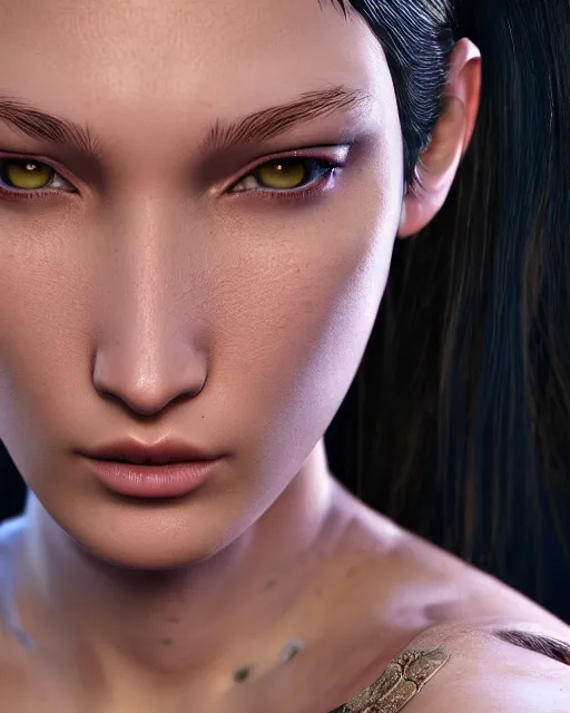 Image similar to a highly detailed metahuman 8 k close up render of bella hadid in yoshitaka amano style trending on artstation made in unreal engine 4