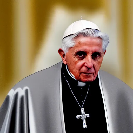 Image similar to pope benedict wearing sith cloak as chancelor palpatine in star wars episode 3, 8 k resolution, cinematic lighting, anatomically correct