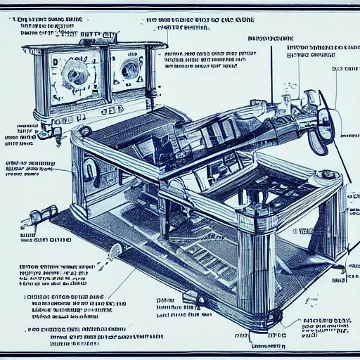 Image similar to blueprint of a time machine, detailed