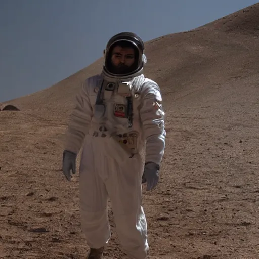 Image similar to kurdish astronaut in a movie directed by christopher nolan, movie still frame, promotional image, imax 7 0 mm footage