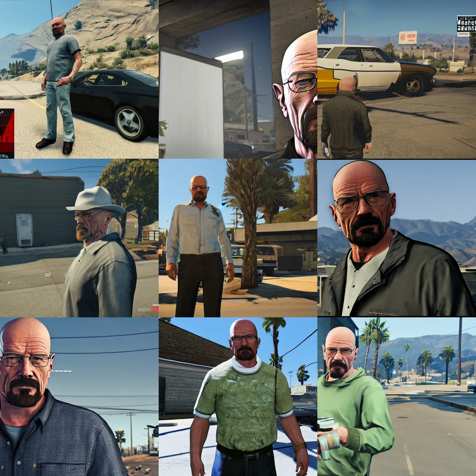 Prompt: walter white completing a gta 5 mission, unreal engine 5 detail, by gta 5