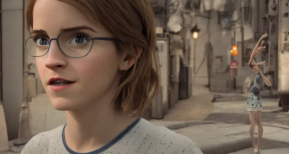 Image similar to A photo of an upcoming Pixar movie about emma watson, rendered in Unreal Engine, 8K concept art, detailed, cohesive, mixed media, volumetric lighting, ambient occlusion, 8K 3D, shot on Kodak Ektar