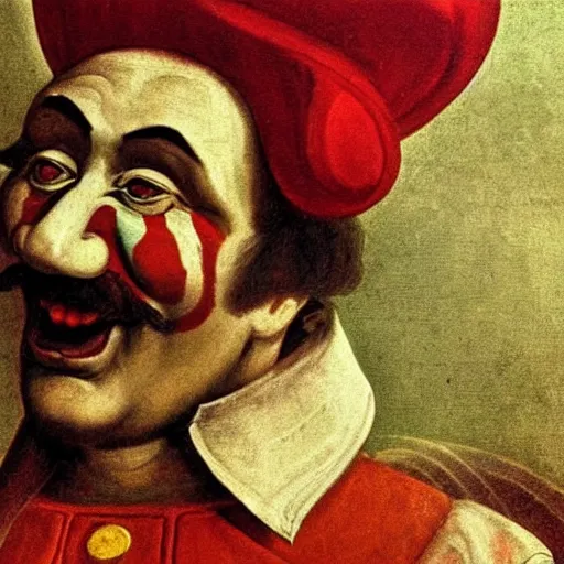 Image similar to communist clown, soviet propaganda, renaissance art style